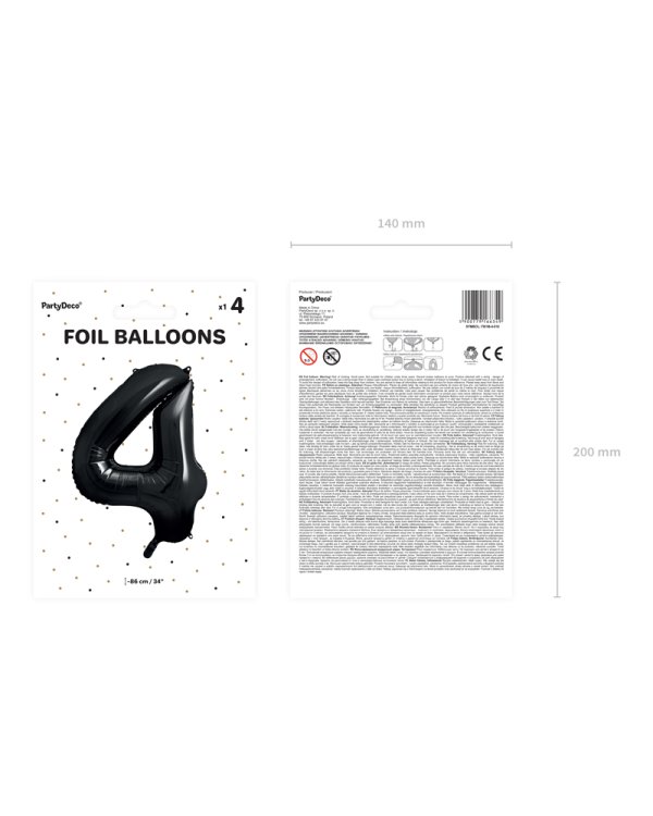 Foil Balloon Number ''4'', 86cm, black