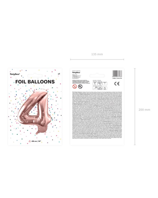 Foil Balloon Number ''4'', 86cm, rose gold