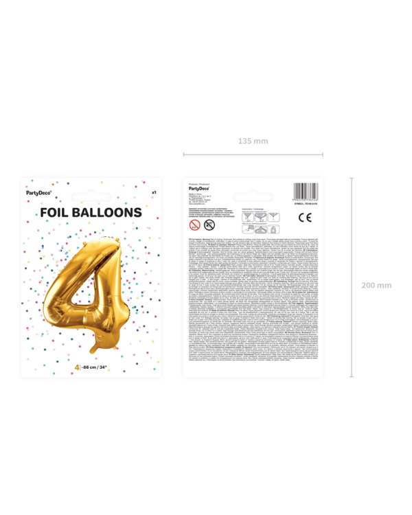 Foil Balloon Number ''4'', 86cm, gold