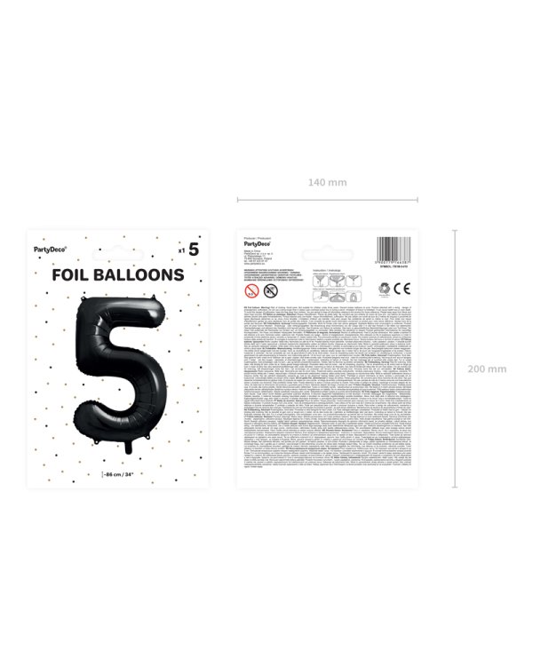 Foil Balloon Number ''5'', 86cm, black
