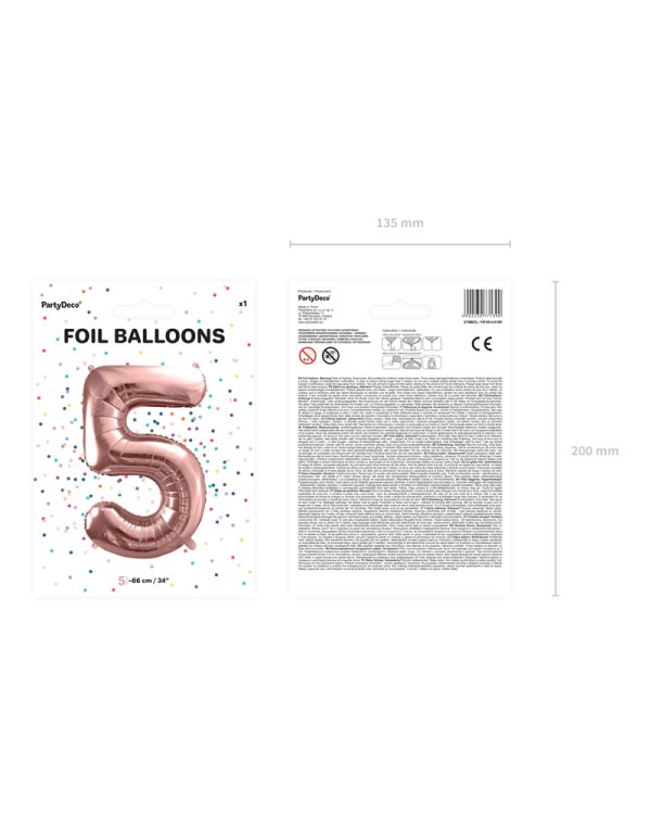Foil Balloon Number ''5'', 86cm, rose gold