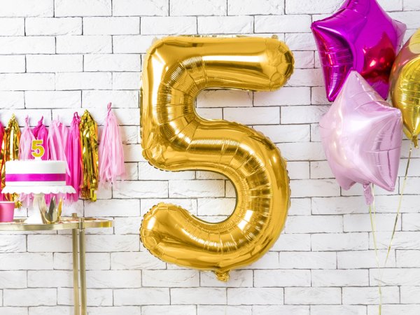 Birthday candle Number 5, gold, 7cm