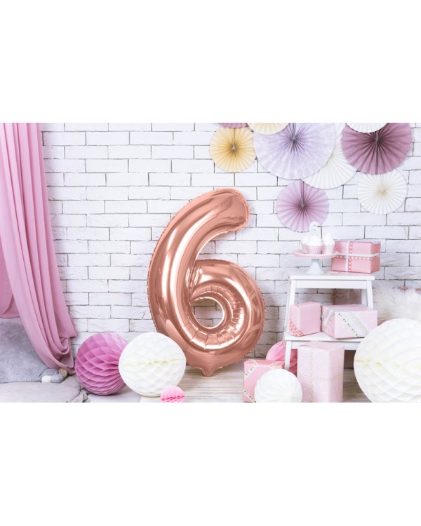 Foil Balloon Number ''6'', 86cm, rose gold