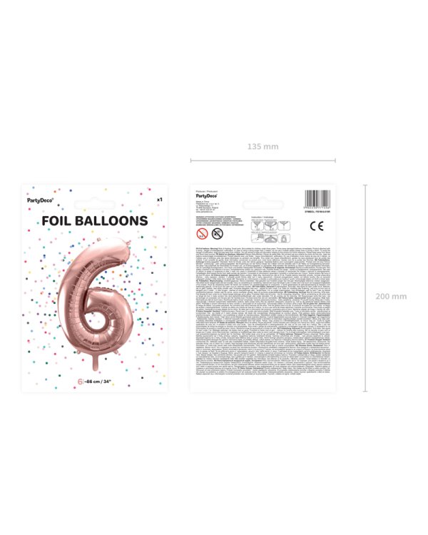Foil Balloon Number ''6'', 86cm, rose gold