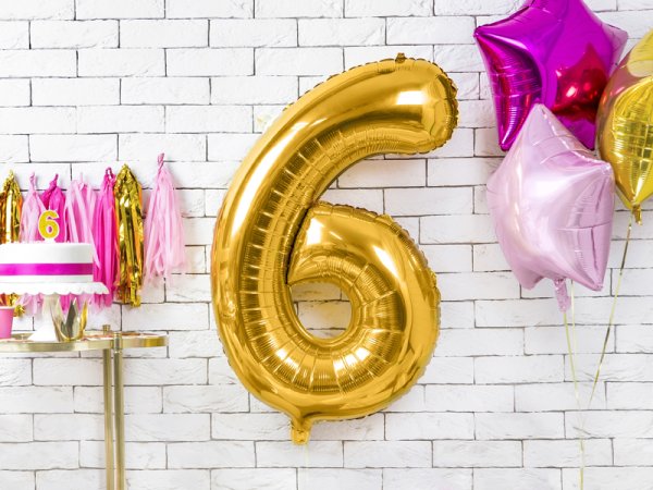 Birthday candle Number 6, gold, 7cm