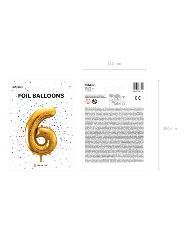 Foil Balloon Number ''6'', 86cm, gold