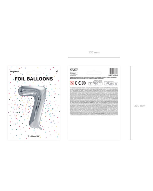 Foil Balloon Number ''7'', 86cm, silver