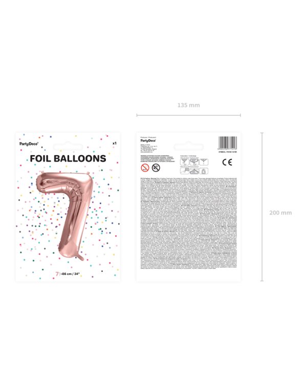 Foil Balloon Number ''7'', 86cm, rose gold
