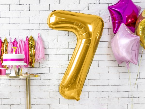 Birthday candle Number 7, gold, 7cm