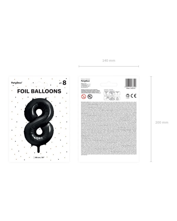 Foil Balloon Number ''8'', 86cm, black