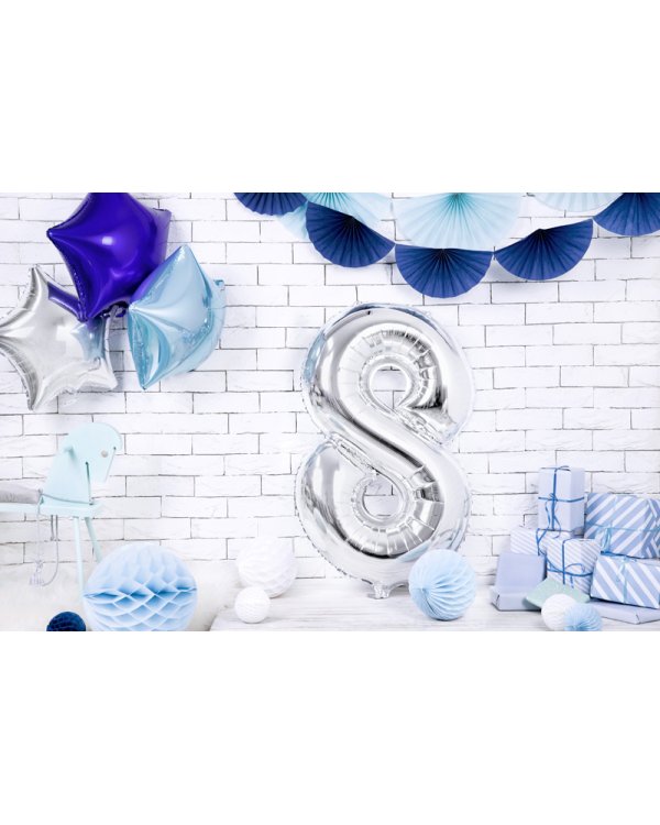 Foil Balloon Number ''8'', 86cm, silver