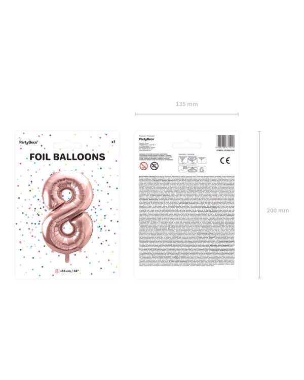 Foil Balloon Number ''8'', 86cm, rose gold