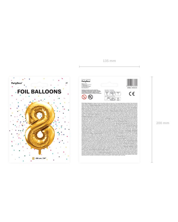 Foil Balloon Number ''8'', 86cm, gold