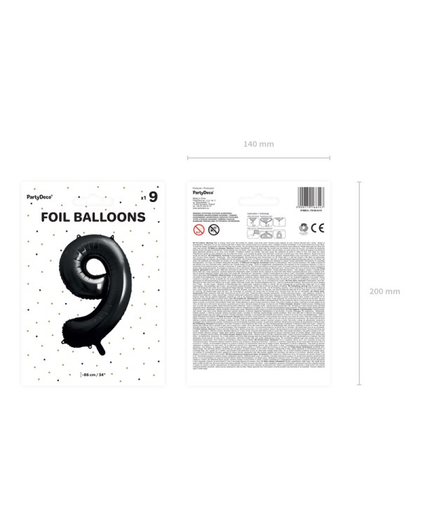 Foil Balloon Number ''9'', 86cm, black