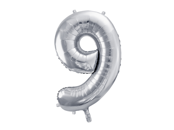 Foil Balloon Number ''9'', 86cm, silver