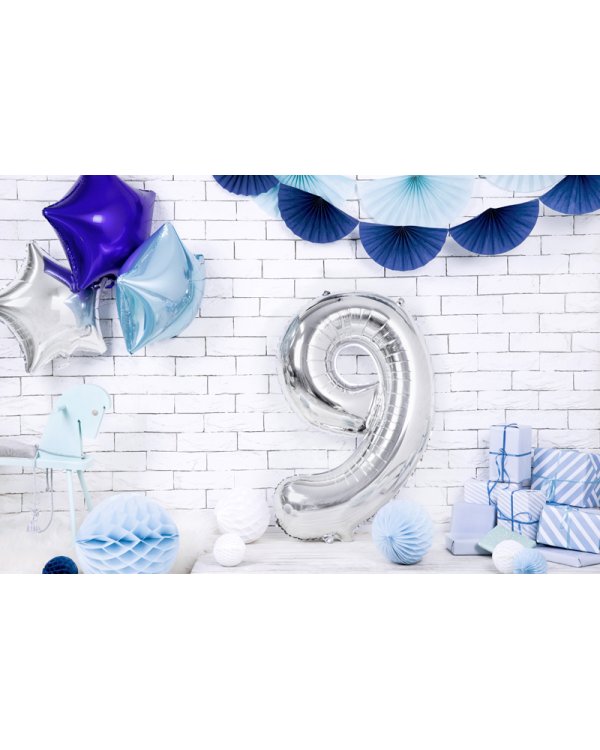 Foil Balloon Number ''9'', 86cm, silver