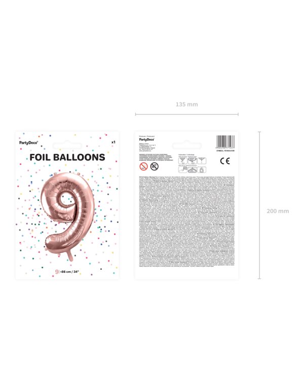 Foil Balloon Number ''9'', 86cm, rose gold