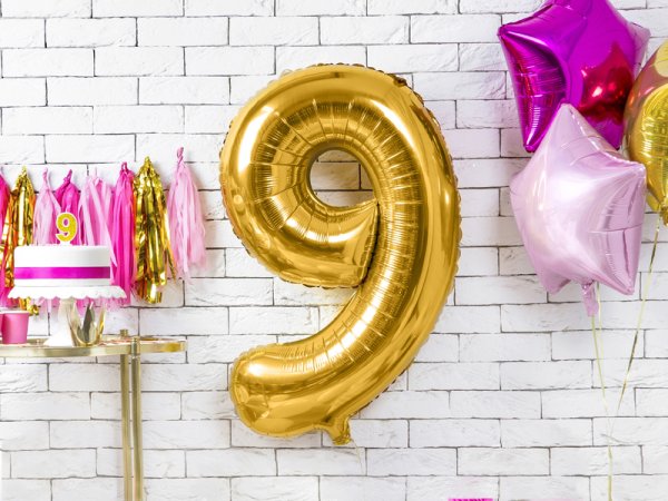 Birthday candle Number 9, gold, 7cm