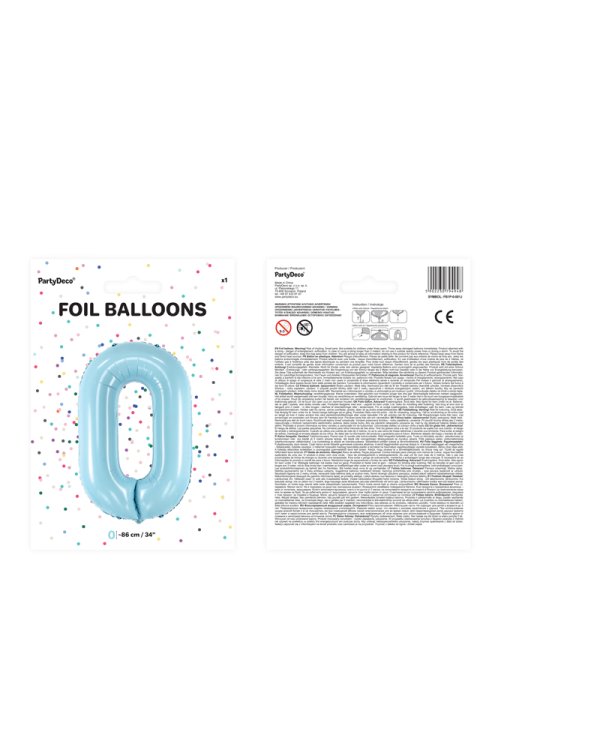 Foil Balloon Number ''0'', 86cm, light blue