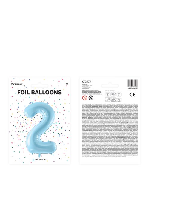 Foil Balloon Number ''2'', 86cm, light blue