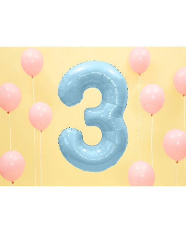 Foil Balloon Number ''3'', 86cm, light blue