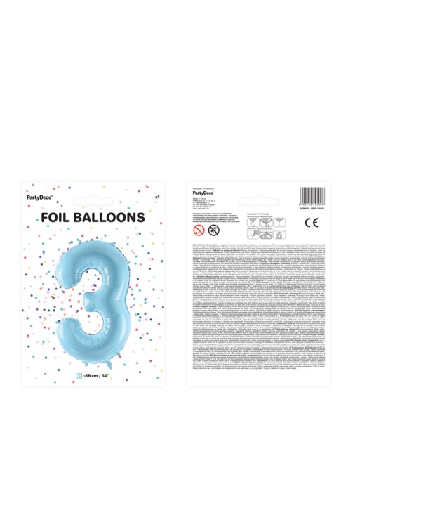 Foil Balloon Number ''3'', 86cm, light blue