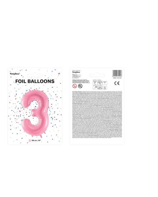 Foil Balloon Number ''3'', 86cm, pink