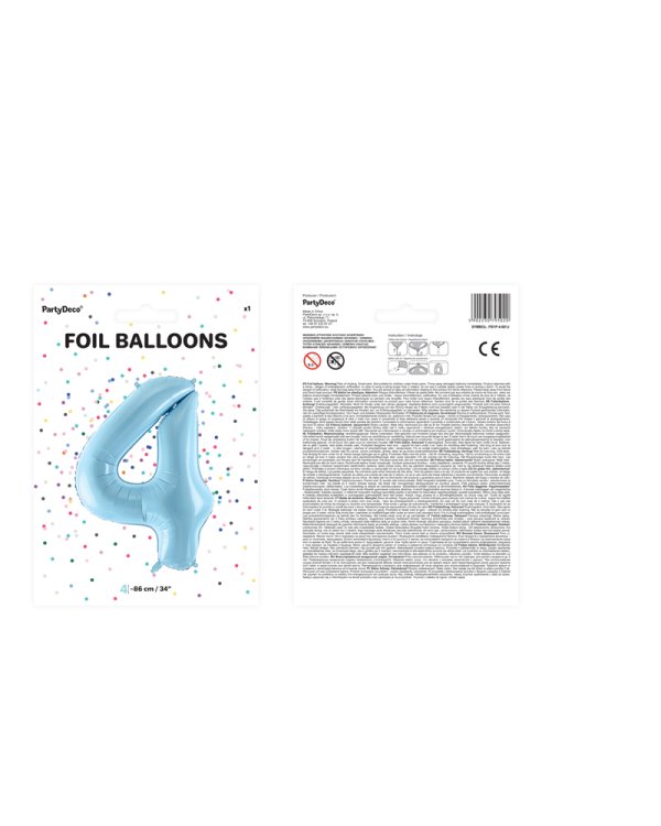 Foil Balloon Number ''4'', 86cm, light blue