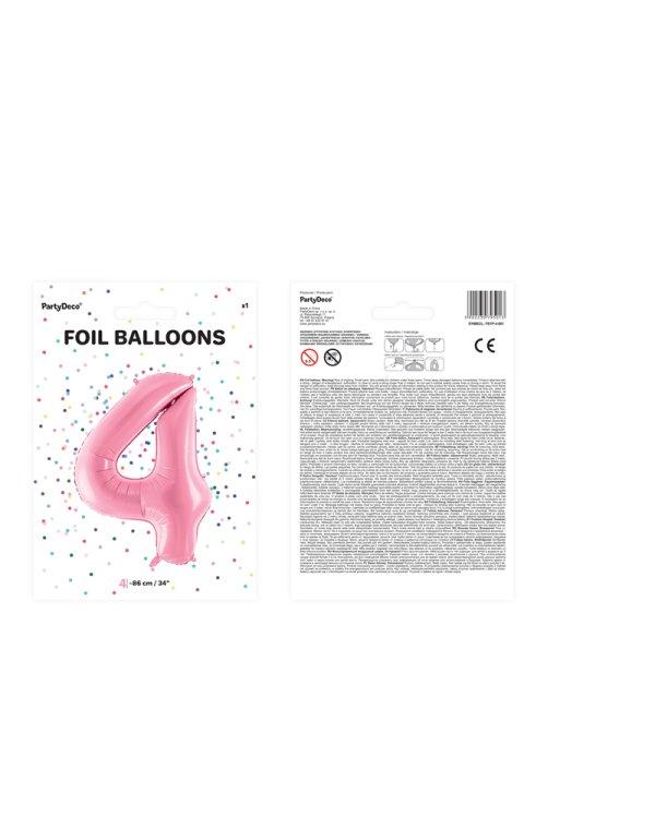 Foil Balloon Number ''4'', 86cm, pink