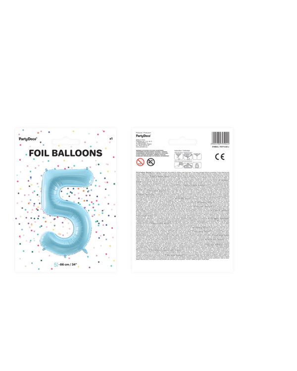 Foil Balloon Number ''5'', 86cm, light blue