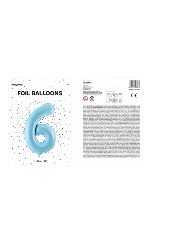 Foil Balloon Number ''6'', 86cm, light blue