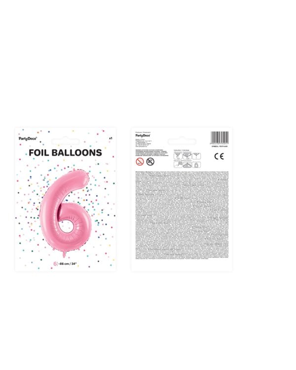Foil Balloon Number ''6'', 86cm, pink
