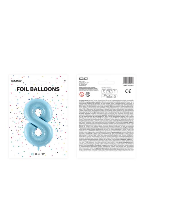 Foil Balloon Number ''8'', 86cm, light blue