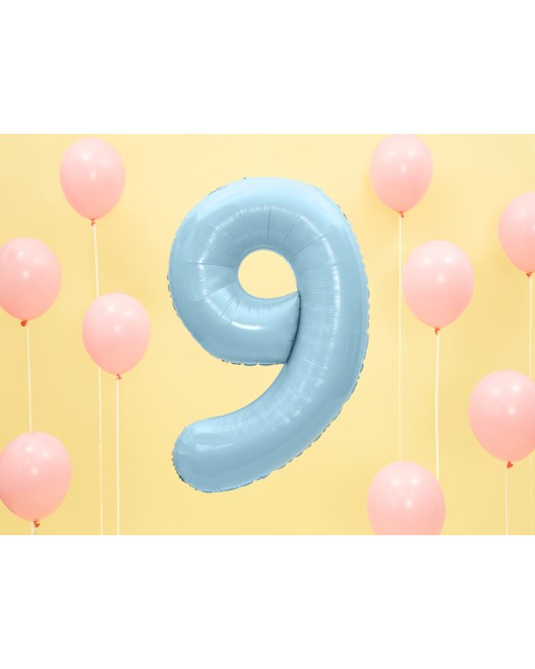 Foil Balloon Number ''9'', 86cm, light blue