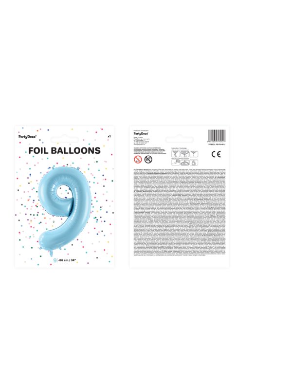 Foil Balloon Number ''9'', 86cm, light blue