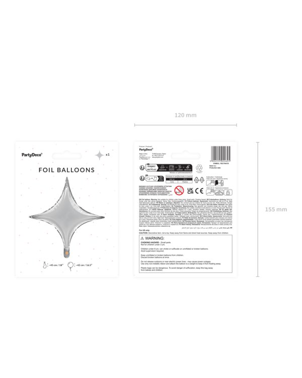 Foil balloon 4-point Star, 45 cm, silver