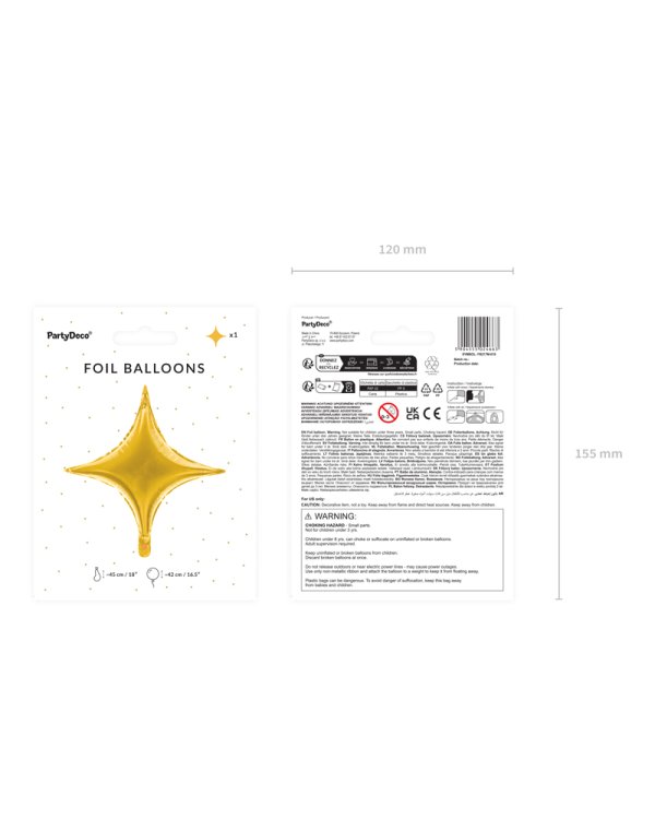 Foil balloon 4-point Star, 45 cm, gold