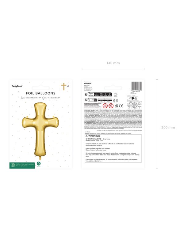 Foil balloon Cross, 103.5x74.5 cm, gold