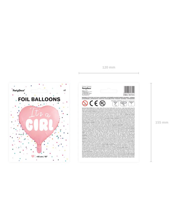 Foil Balloon Heart - It's a girl, 45cm, light pink