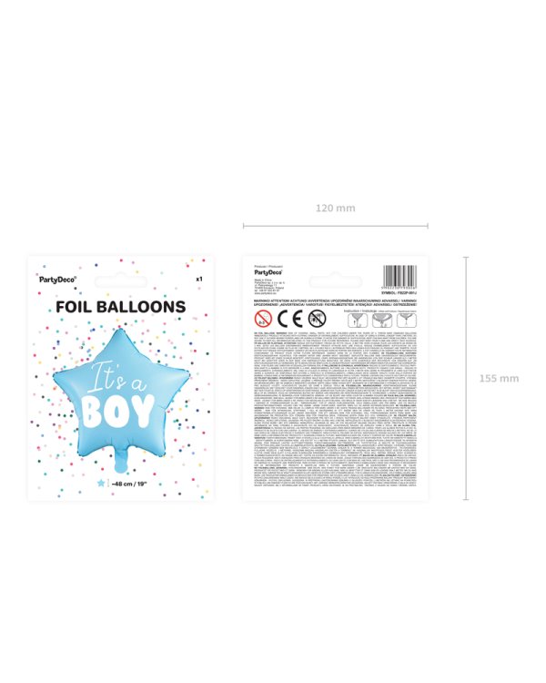Foil Balloon Star - It's a boy, 48cm, light blue