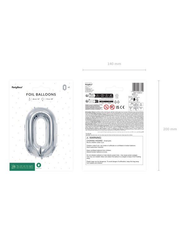 Foil Balloon Number ''0'', 72cm, silver