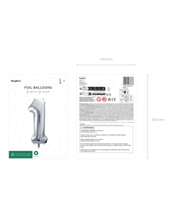 Foil Balloon Number ''1'', 72cm, silver