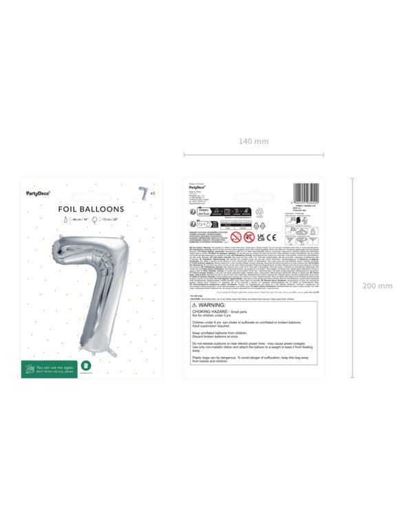 Foil Balloon Number ''7'', 72cm, silver