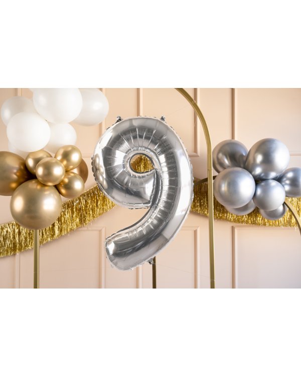 Foil Balloon Number ''9'', 72cm, silver