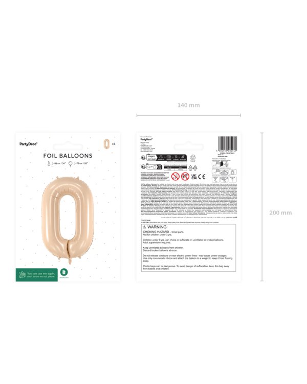 Foil Balloon Number ''0'', 72cm, beige