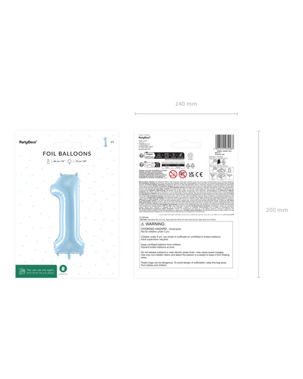 Foil Balloon Number ''1'', 72cm, light blue