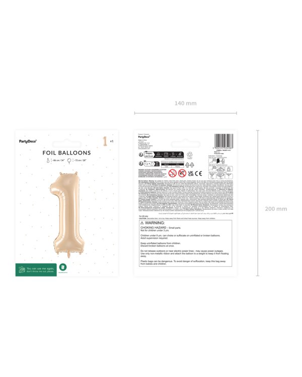 Foil Balloon Number ''1'', 72cm, beige