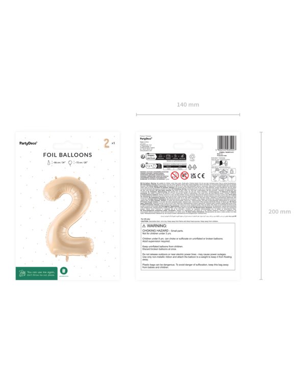 Foil Balloon Number ''2'', 72cm, beige