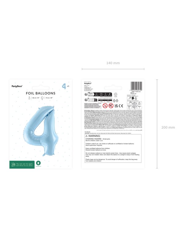 Foil Balloon Number ''4'', 72cm, light blue