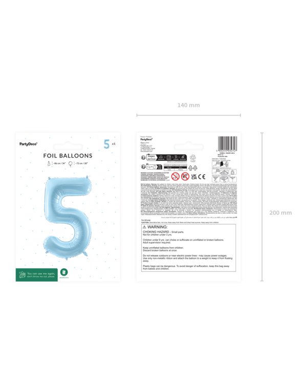Foil Balloon Number ''5'', 72cm, light blue